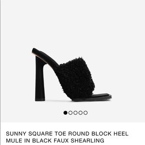 Square Toe Black Faux Fur Heel/Clog